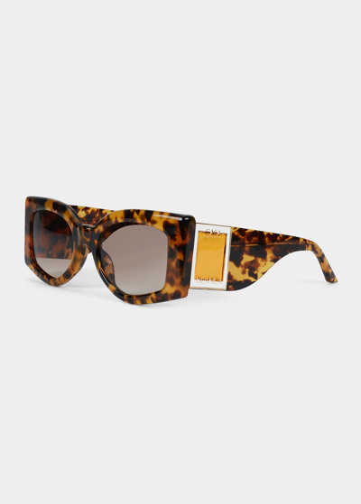 Shop Casablanca Logo Acetate & Metal Sunglasses In T-shell/ Yellow/