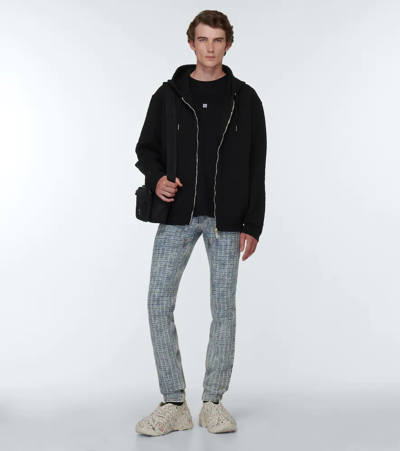 Shop Givenchy 4g Jacquard Wool-blend Zip-up Hoodie In Black