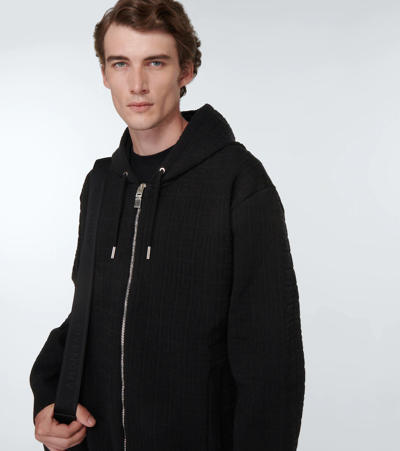 Shop Givenchy 4g Jacquard Wool-blend Zip-up Hoodie In Black