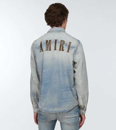 Shop Amiri Distressed Denim Shirt In Clay Indigo