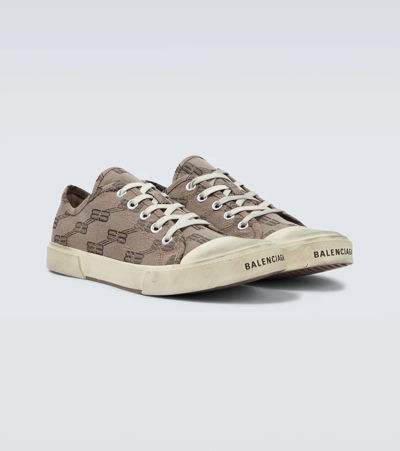 Shop Balenciaga Paris Low-top Canvas Sneakers In Dark Mink Grey/brown