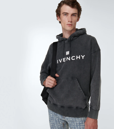 Shop Givenchy Logo Cotton Jersey Hoodie In Grey
