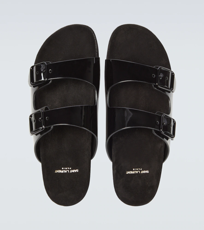 Shop Saint Laurent Jimmy Patent Leather Sandals In Noir