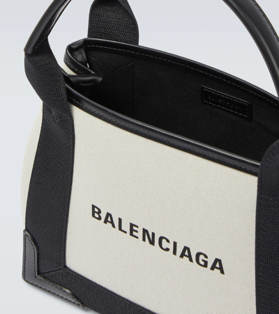 Shop Balenciaga Cabas Leather-trimmed Canvas Tote Bag In Natural/black