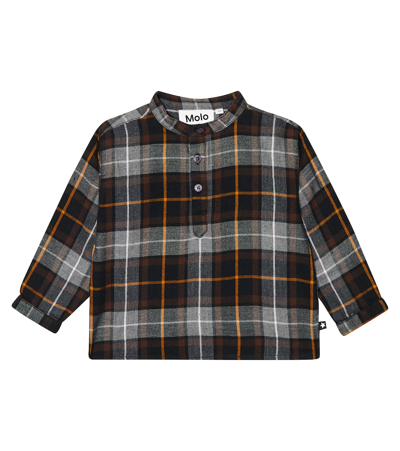 Shop Molo Baby Enoz Checked Cotton Shirt In Grey Brown Check