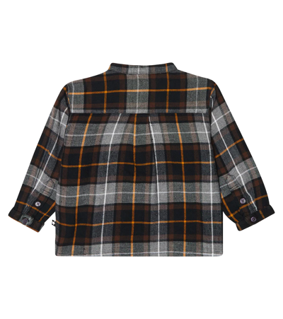 Shop Molo Baby Enoz Checked Cotton Shirt In Grey Brown Check