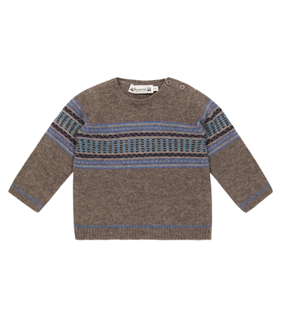 Shop Bonpoint Baby Bassiano Striped Wool Sweater In Marron Glace