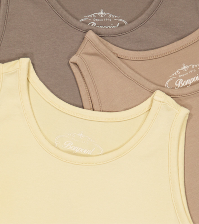 Shop Bonpoint Athis Set Of 3 Cotton-blend Tank Tops In Marron Glace