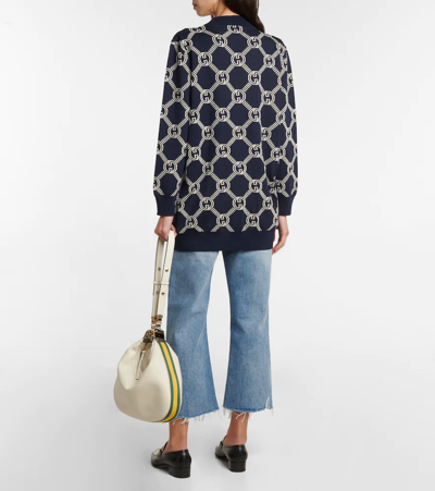 Gucci Reversible Gg Jacquard Knit Cardigan In Blue/ivory