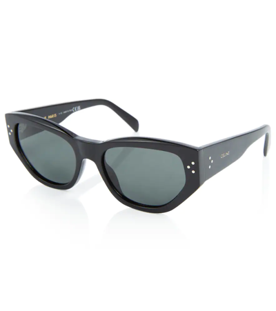 Shop Celine Cat-eye Sunglasses In Shiny Black / Smoke