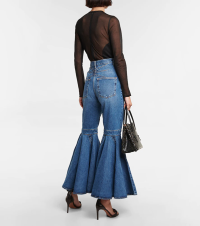 Shop Alaïa Crinoline High-rise Flared Jeans In Bleu Jeans