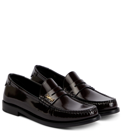 Shop Saint Laurent Le Loafer Leather Loafers In Cordovan Red