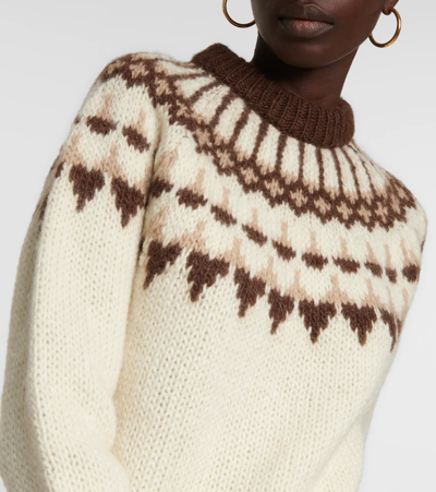 Shop Saint Laurent Intarsia Wool And Mohair-blend Sweater In Naturel/marron/beige