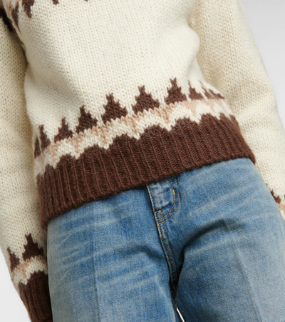 Shop Saint Laurent Intarsia Wool And Mohair-blend Sweater In Naturel/marron/beige