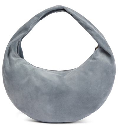 Shop Khaite Olivia Medium Suede Shoulder Bag In Slate
