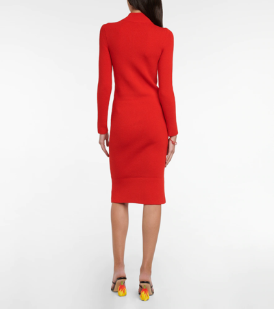 Shop Loewe Zip-up Wool-blend Midi Dress In Vermillion