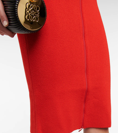 Shop Loewe Zip-up Wool-blend Midi Dress In Vermillion