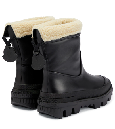 Moncler Moscova Faux Fur-trimmed Leather Ankle Boots In Black Moncler Moscova Faux Fur-trimmed Leather Ankle Boots In Black