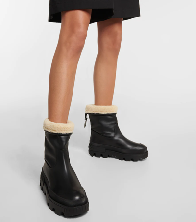 Moncler Moscova Faux Fur-trimmed Leather Ankle Boots In Black Moncler Moscova Faux Fur-trimmed Leather Ankle Boots In Black