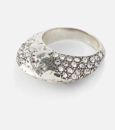 Shop Saint Laurent Bumpy Embellished Ring In Oxidized Silver/crystal
