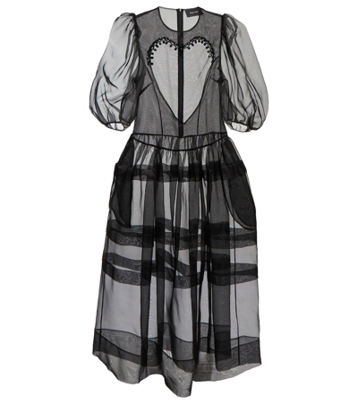 Shop Simone Rocha Embellished Sheer Silk Dress In Black/jet