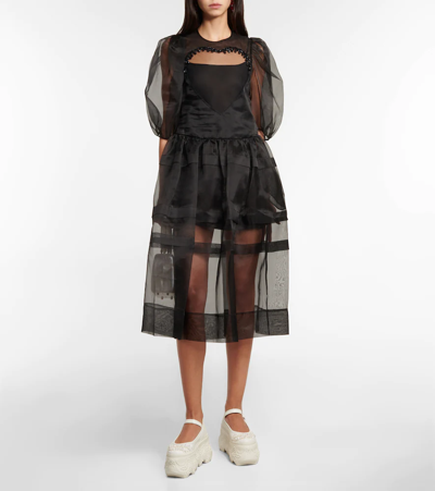 Shop Simone Rocha Embellished Sheer Silk Dress In Black/jet