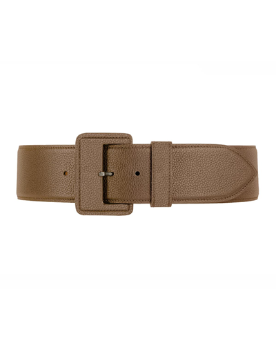 Shop Vaincourt Paris La Merveilleuse Large Pebbled Leather Belt With Covered Buckle In Taupe