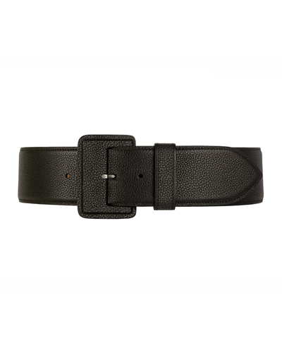 Shop Vaincourt Paris La Merveilleuse Large Pebbled Leather Belt With Covered Buckle In Black