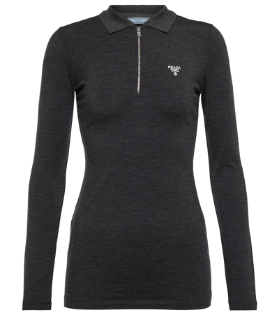 Prada Logo Wool-blend Zip Sweater In Antracite