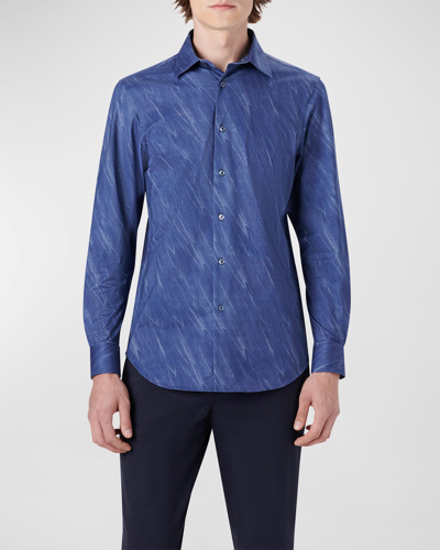 Shop Bugatchi Men's James Ooohcotton Sport Shirt - Textured Airbrush Print In Night-blue