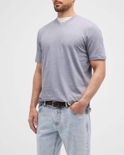 Shop Brunello Cucinelli Men's Basic-fit V-neck T-shirt In Gray