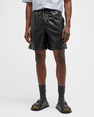 Shop Nanushka Men's Doxxi Faux-leather Drawstring Shorts In Black