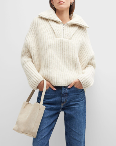 Shop Rag & Bone Hannah Half-zip Ribbed Sweater In White