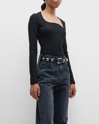 Shop Goldsign The Esme Asymmetric Long Sleeve Bodysuit In Black