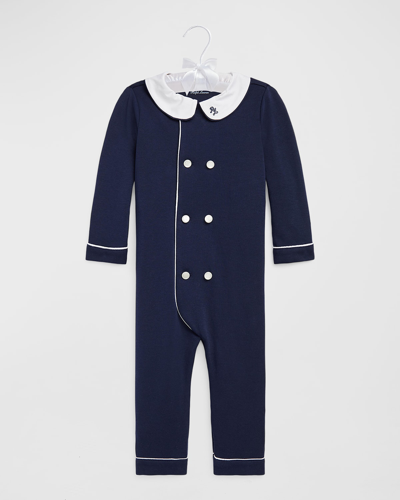 Polo Ralph Lauren Boy's Double Breasted Embroidered Coverall In French Navy