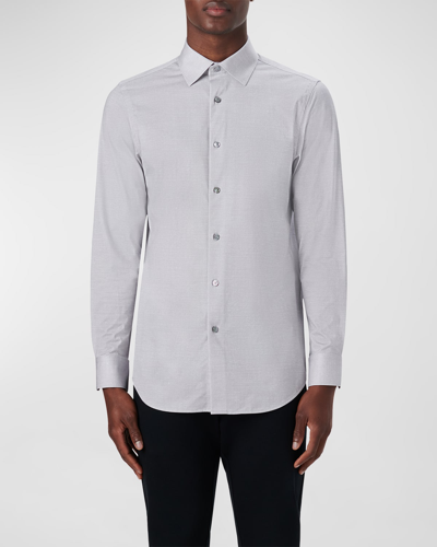 Shop Bugatchi Men's James Ooohcotton Sport Shirt - Chambray Print In Platinum