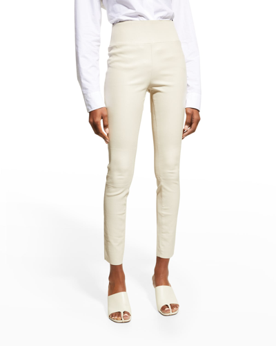 Shop Sprwmn High-waist Leather Ankle Leggings In Off White