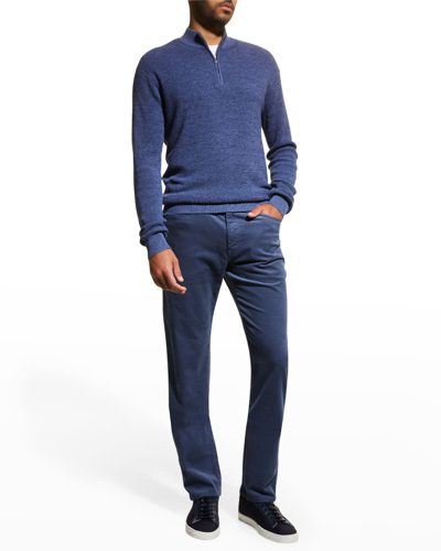 Shop Peter Millar Men's Crown Cotton-wool Quarter-zip Sweater In Blue