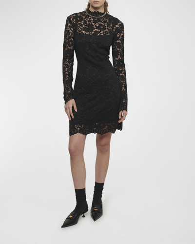 Shop Derek Lam 10 Crosby Britney Lace Mock-neck Mini Dress In Black