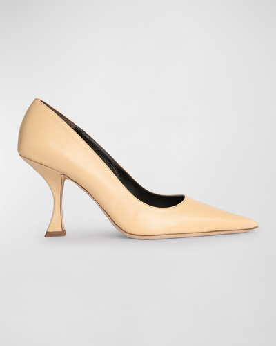 Shop By Far Viva Calfskin Leather Pumps In Kraft