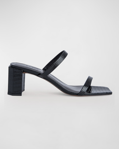 Shop By Far Tanya Embossed Two-band Slide Sandals In Black