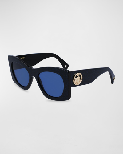 Shop Lanvin Mother & Child Logo Acetate Butterfly Sunglasses In Night Black