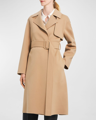 Shop Theory Wool-cashmere Wrap Trench Coat In Palomino