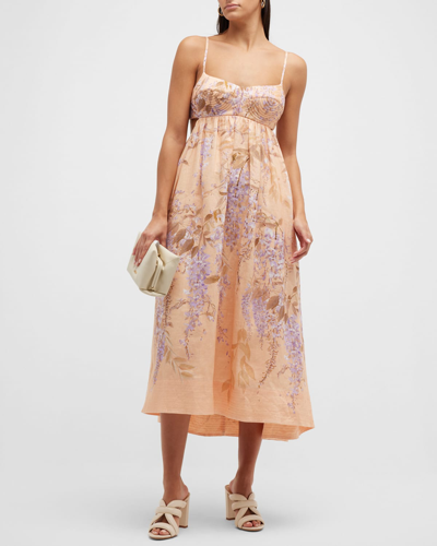 Shop Zimmermann Rosa Bralette Midi Dress In Lilac Wisteria Fl