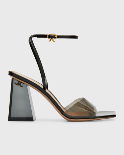 Shop Gianvito Rossi Transparent-heel Ankle-strap Sandals In Fume Black