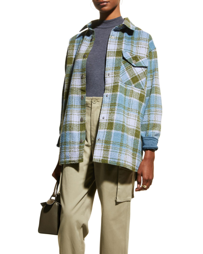 Shop Monrow Plaid Snap-front Shacket In Lil/gre/blue