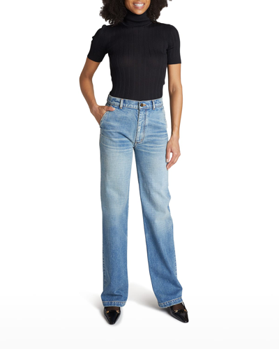 Shop Saint Laurent Jane Straight-leg Denim Pants In Blue