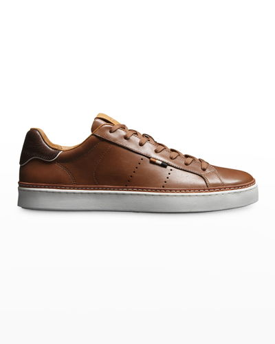 Shop Allen Edmonds Men's Alpha Leather Low-top Sneakers In Tan