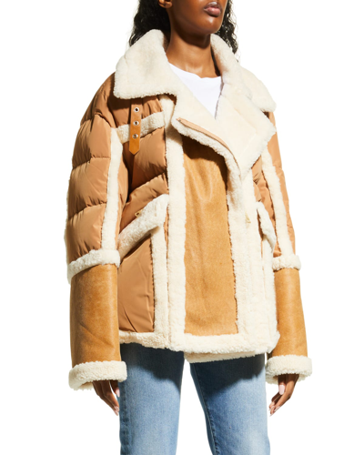 Shop Nicole Benisti Garnier Suede & Shearling Fur Puffer Jacket In Caramel