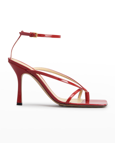 Shop Bottega Veneta Patent Leather Ankle-strap Sandals In Apple Candy